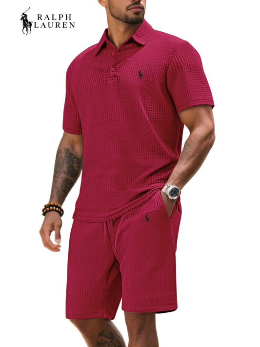 Men’s Waffle-Knit Polo & Shorts 2-Piece Set