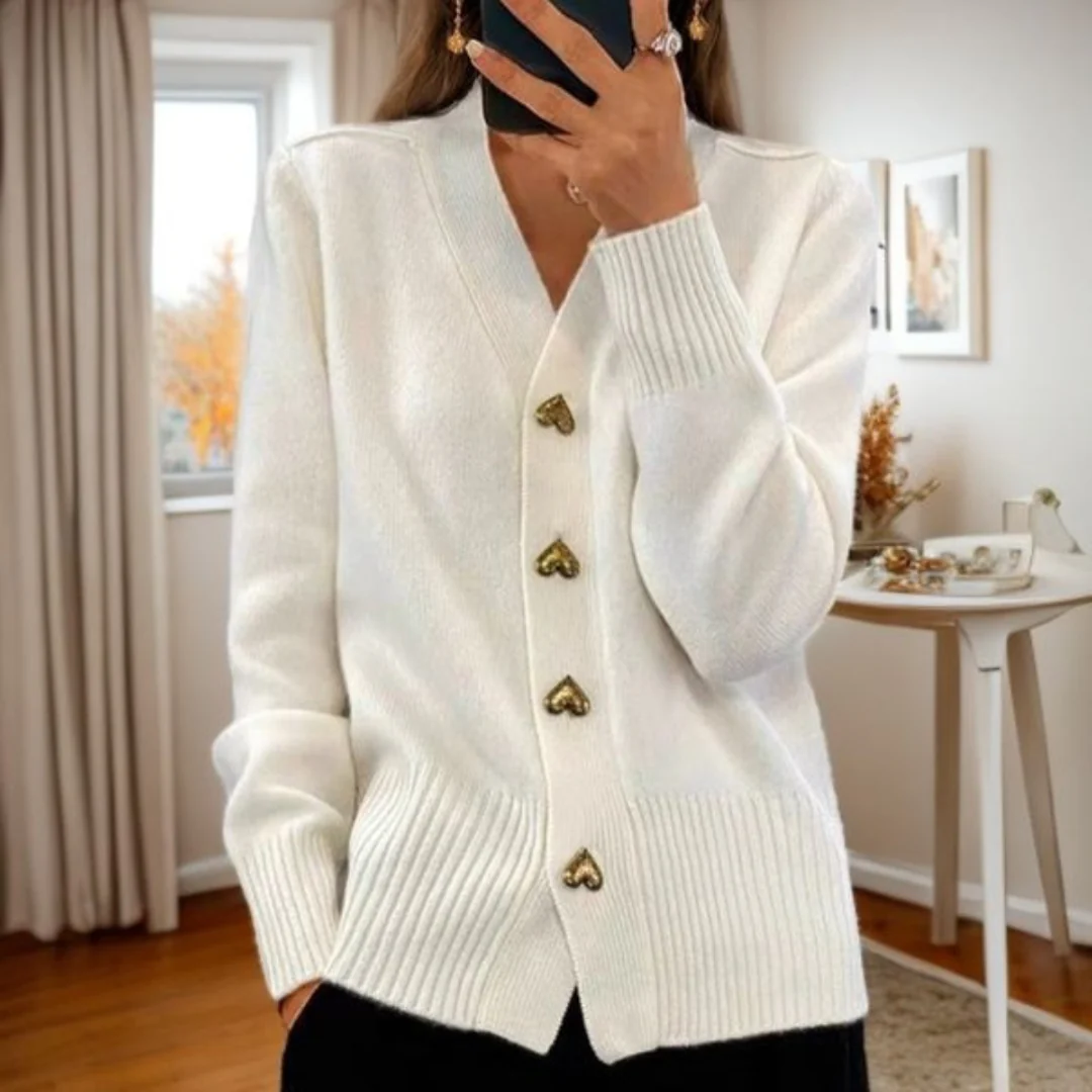 Elegant Heart Button Cardigan