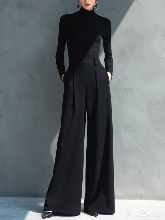 Black Wide-Leg Knit Jumpsuit