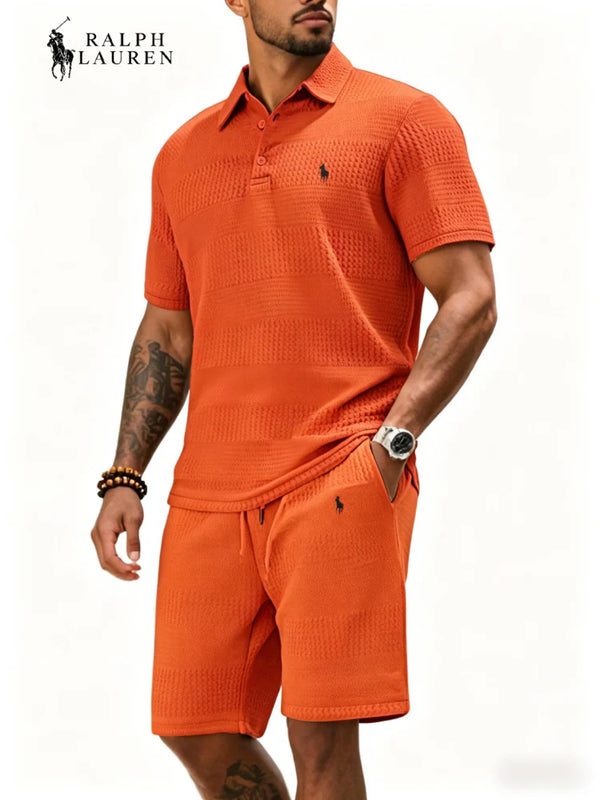 Men’s Waffle-Knit Polo & Shorts 2-Piece Set