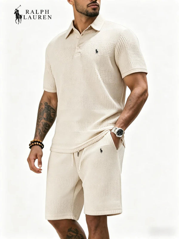 Men’s Waffle-Knit Polo & Shorts 2-Piece Set