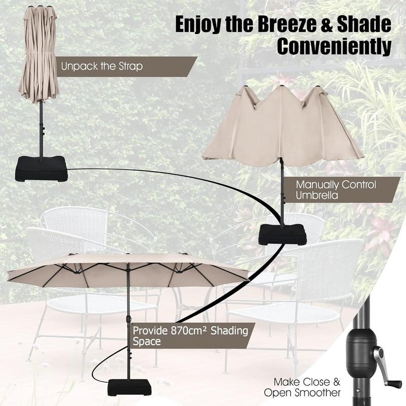15ft Double-Sided Patio Umbrella with Base