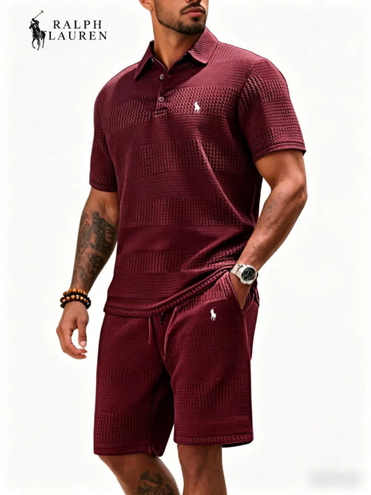Men’s Waffle-Knit Polo & Shorts 2-Piece Set