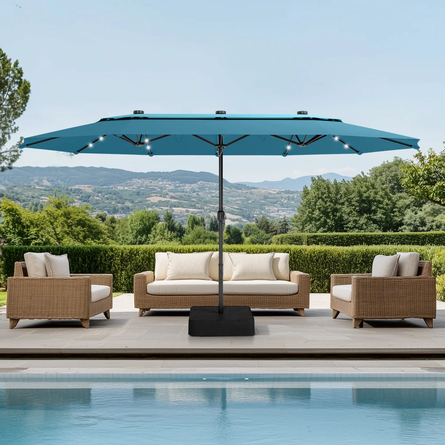 15ft Double-Sided Patio Umbrella with Base