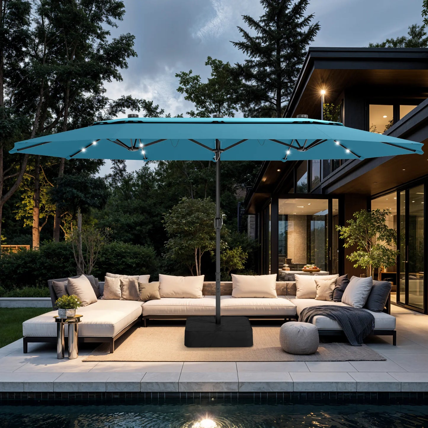 15ft Double-Sided Patio Umbrella with Base