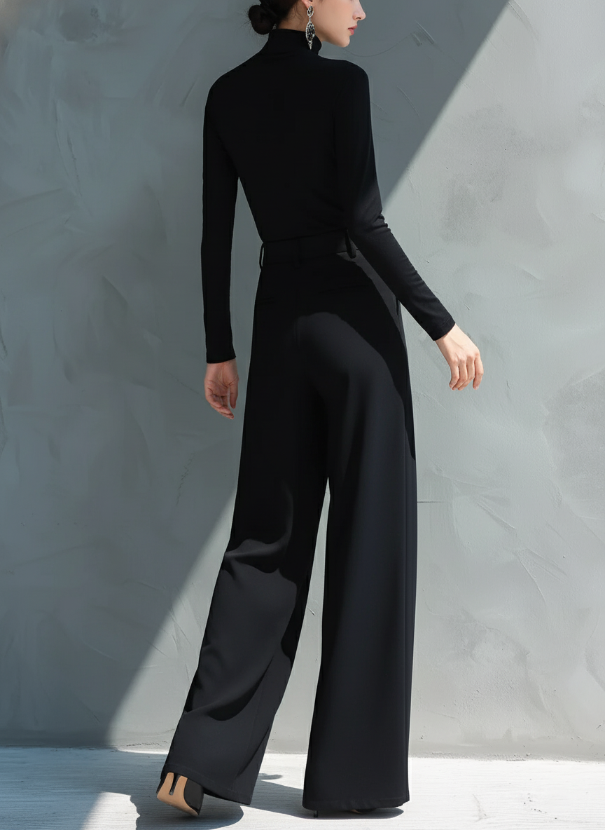 Black Wide-Leg Knit Jumpsuit