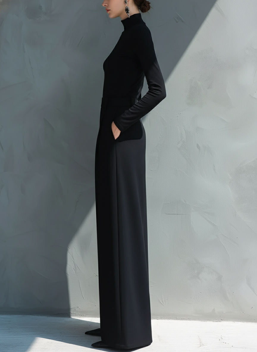 Black Wide-Leg Knit Jumpsuit