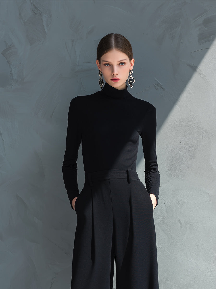 Black Wide-Leg Knit Jumpsuit