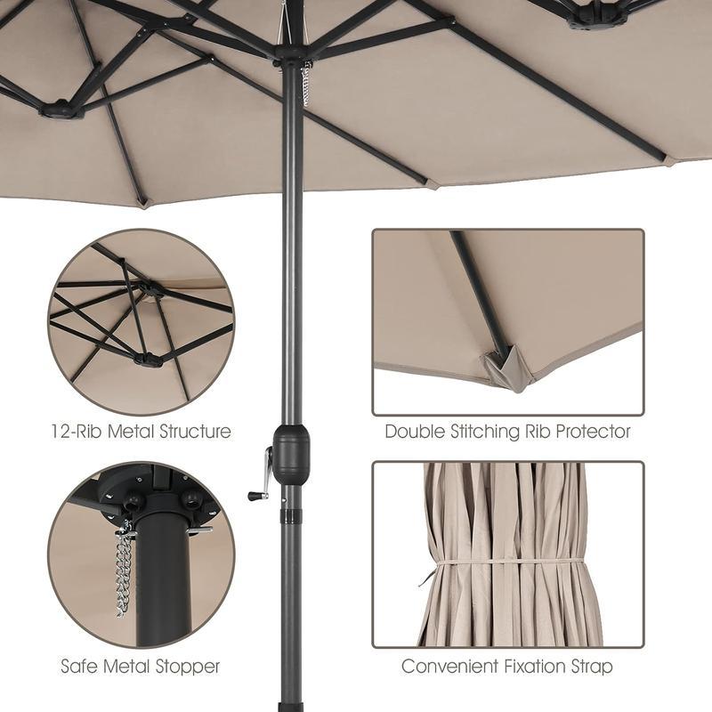15ft Double-Sided Patio Umbrella with Base