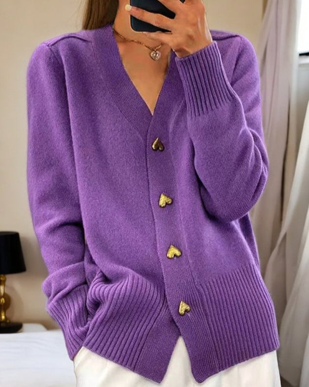 Elegant Heart Button Cardigan