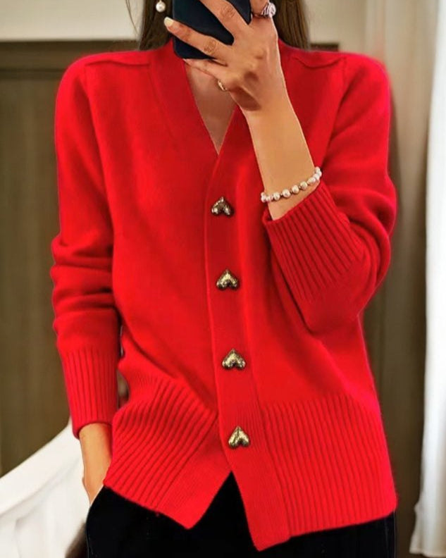 Elegant Heart Button Cardigan